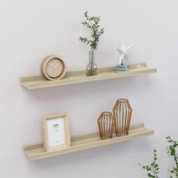 Berkfield Home Decorative Wall Shelves 2 pcs Sonoma Oak 60x9x3 cm in Light Tan - Size: 60 x 9 x 3 cm - thumbnail 2