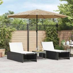 Berkfield Home Garden Parasol with Steel Pole Brown 324x324x247 cm - Size: 324 x 324 x 247 cm - thumbnail 2