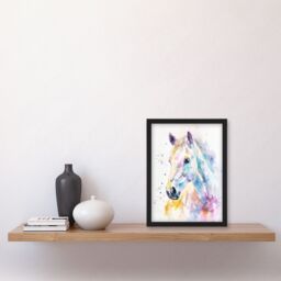 "Artery8 Colourful Horse Head Portrait Modern Watercolour Framed Art Print - Size: W12"" x H16""" - thumbnail 4
