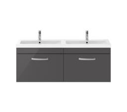 Balterley Millwich 2 Drawer Wall Hung Vanity Basin Unit, Gloss Grey, 1200mm in Grey