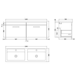 Balterley Millwich 2 Drawer Wall Hung Vanity Basin Unit, Gloss Grey, 1200mm in Grey - thumbnail 5