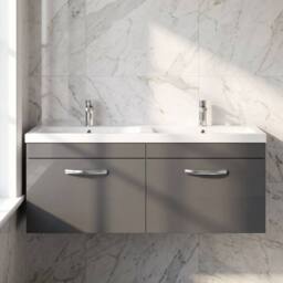 Balterley Millwich 2 Drawer Wall Hung Vanity Basin Unit, Gloss Grey, 1200mm in Grey - thumbnail 6