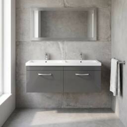 Balterley Millwich 2 Drawer Wall Hung Vanity Basin Unit, Gloss Grey, 1200mm in Grey - thumbnail 3