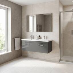 Balterley Millwich 2 Drawer Wall Hung Vanity Basin Unit, Gloss Grey, 1200mm in Grey - thumbnail 4
