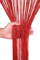 Neel Blue Glitter String Curtain Polyester Fringe Panel Spaghetti Tassel Curtain, 200cm x 90cm in Red - Size: 200 cm x 90 cm - thumbnail 5