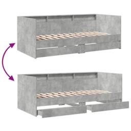 Berkfield Home Versatile Daybed with Drawers without Mattress Concrete Grey 90x1 - thumbnail 8