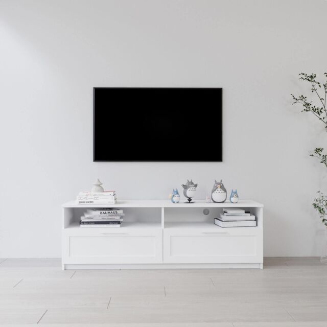 Home Source White TV Floor Stand 2 Drawer Modern Media Console Living Room Storage - image 1