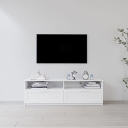 Home Source White TV Floor Stand 2 Drawer Modern Media Console Living Room Storage - thumbnail 1