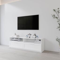 Home Source White TV Floor Stand 2 Drawer Modern Media Console Living Room Storage - thumbnail 3