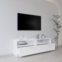 Home Source White TV Floor Stand 2 Drawer Modern Media Console Living Room Storage - thumbnail 4