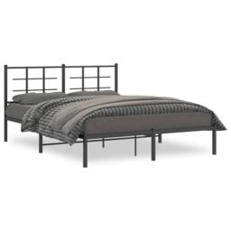 Berkfield Home Metal Bed Frame without Mattress with Headboard Black 160x200cm - Size: 160x200 cm - thumbnail 3