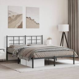 Berkfield Home Metal Bed Frame without Mattress with Headboard Black 160x200cm - Size: 160x200 cm - thumbnail 2