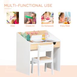 HOMCOM Kids Study Table & Chair Set Two-Piece Children Desk with Storage, for 3-6 years in White - thumbnail 4