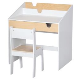 HOMCOM Kids Study Table & Chair Set Two-Piece Children Desk with Storage, for 3-6 years in White - thumbnail 2