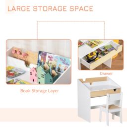 HOMCOM Kids Study Table & Chair Set Two-Piece Children Desk with Storage, for 3-6 years in White - thumbnail 5