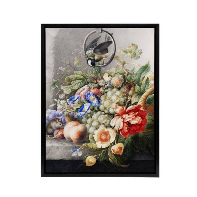 "Artery8 Henstenburgh Flowers Fruit Great Tit & a Mouse Framed Canvas Art - Size: W12"" x H16""" - image 1