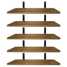 Ventryn 5 Piece Rustic Floating Wall Shelves Wooden Display Storage in Light Oak - thumbnail 3