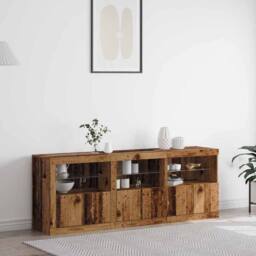 Berkfield Home Sideboard with LED Lights Old Wood 181.5x37x67 cm Engineered Wood in Brown - thumbnail 2