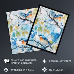 "Artery8 Eastern Bluebirds in Tree Watercolour Bird Lover Framed Art Print in Blue - Size: W12"" x H16""" - thumbnail 2