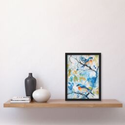 "Artery8 Eastern Bluebirds in Tree Watercolour Bird Lover Framed Art Print in Blue - Size: W12"" x H16""" - thumbnail 4