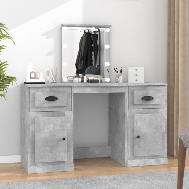 Berkfield Home Dressing Table with LED Concrete Grey 130x50x132.5 cm - image 1