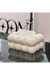 Living and Home Stylish Cloud-Shaped Ceramic Tissue Box Cover Decorative Napkin Holder Tissue Dispenser Storage Container in Cream - thumbnail 1