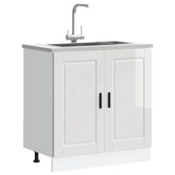"Berkfield Home Sink Base Cabinet¬†""Porto"" High Gloss White 80x46x81.5 cm¬†Engineered Wood - Size: 80x46x81.5 cm" - thumbnail 1