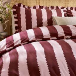 Furn Birdie Stripe Ruffle Duvet Cover Set in Burgundy - Size: Double - thumbnail 3