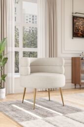 H&O Direct Luxury Teddy Velvet Dressing Make-up Chair in Cream - thumbnail 2