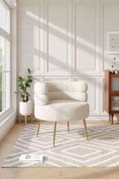 H&O Direct Luxury Teddy Velvet Dressing Make-up Chair in Cream