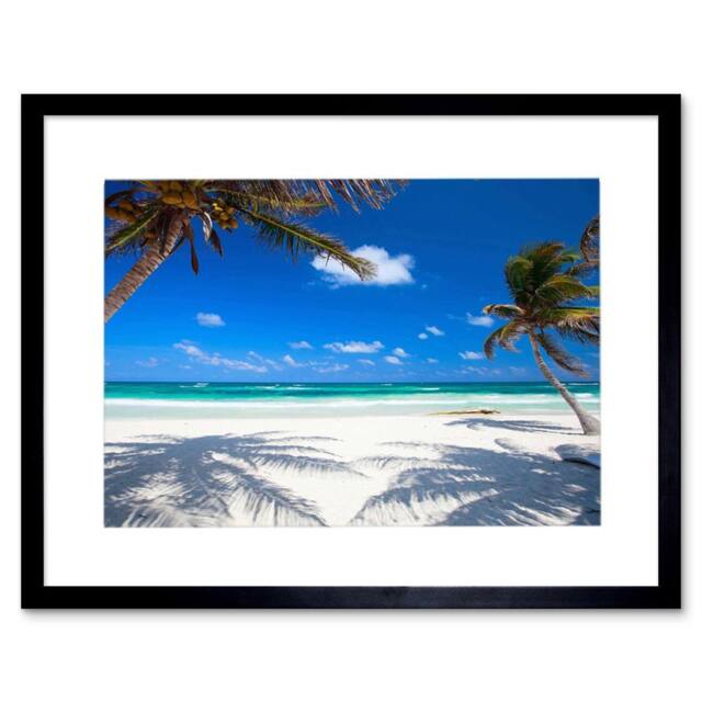 "Artery8 Coconut Palms Beach Caribbean Paradise Photo 12x16"" Framed Art Print in Blue - Size: W12"" x H16""" - image 1