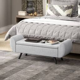 Ventryn Storage Ottoman with Armrest, Upholstered Linen Storage Bench in Grey - thumbnail 3