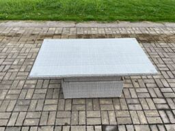 Fimous PE Rattan Garden Funiture Set Height Adjustable Rising Lifting Table Sofa Dining Set with 2 Big Footstools in Light Grey - thumbnail 4