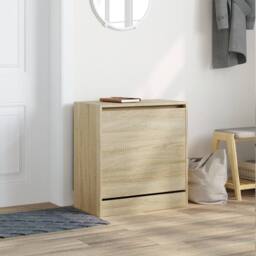 Berkfield Home Shoe Cabinet Sonoma Oak 60x34x63.5 cm Engineered Wood in Light Tan