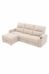 More4Homes Avery 3 Seater Electric Recliner Chaise Lounge Fabric Sofa in Beige - thumbnail 2