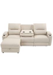 More4Homes Avery 3 Seater Electric Recliner Chaise Lounge Fabric Sofa in Beige - thumbnail 4