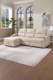 More4Homes Avery 3 Seater Electric Recliner Chaise Lounge Fabric Sofa in Beige - thumbnail 1
