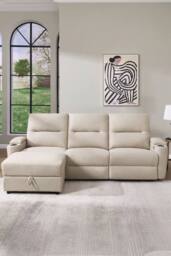 More4Homes Avery 3 Seater Electric Recliner Chaise Lounge Fabric Sofa in Beige - thumbnail 9