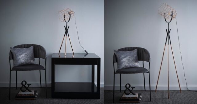 K LIVING Fulton Industrial Metal Cage Tripod Copper & Black Table Lamp or Floor Lamp - image 1