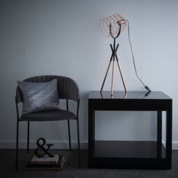 K LIVING Fulton Industrial Metal Cage Tripod Copper & Black Table Lamp or Floor Lamp - thumbnail 2