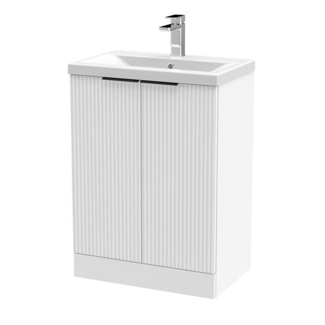 Balterley Fluted Front 2 Soft Close Door Vanity Basin Unit, Satin White, 600mm in White - image 1