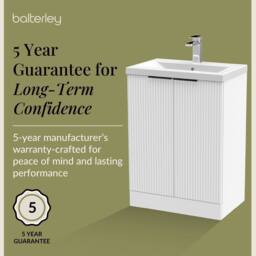 Balterley Fluted Front 2 Soft Close Door Vanity Basin Unit, Satin White, 600mm in White - thumbnail 6
