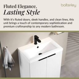 Balterley Fluted Front 2 Soft Close Door Vanity Basin Unit, Satin White, 600mm in White - thumbnail 3
