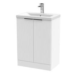Balterley Fluted Front 2 Soft Close Door Vanity Basin Unit, Satin White, 600mm in White - thumbnail 1