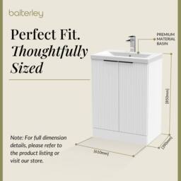 Balterley Fluted Front 2 Soft Close Door Vanity Basin Unit, Satin White, 600mm in White - thumbnail 5