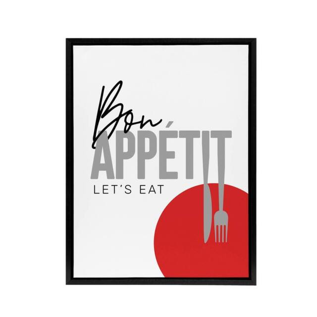 "Artery8 Bon Appetit Kitchen Framed Canvas Wall Art Print in White - Size: W24"" x H32""" - image 1