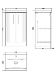 Balterley Floor Standing 2 Door Vanity Unit - Mid-Edge Basin 500mm, Satin Dark Grey - thumbnail 8