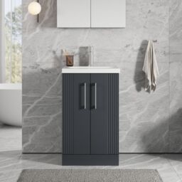 Balterley Floor Standing 2 Door Vanity Unit - Mid-Edge Basin 500mm, Satin Dark Grey - thumbnail 2
