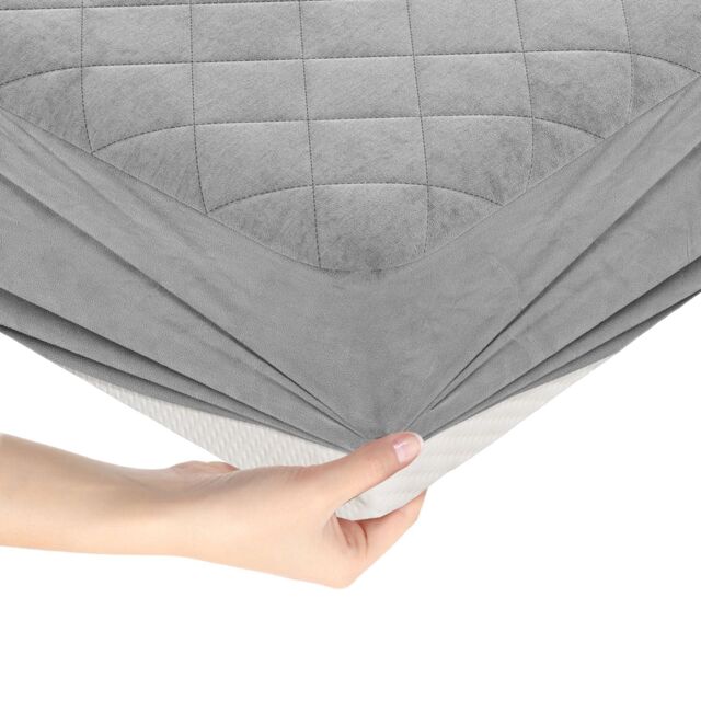 Costway Super King Size Mattress Protector Super Soft Velvet Mattress Topper in Grey - image 1