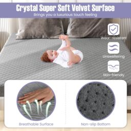 Costway Super King Size Mattress Protector Super Soft Velvet Mattress Topper in Grey - thumbnail 2